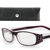 Senior fashionable glasses [reading glasses] with a magnifying glass reading The Case for [Purple]