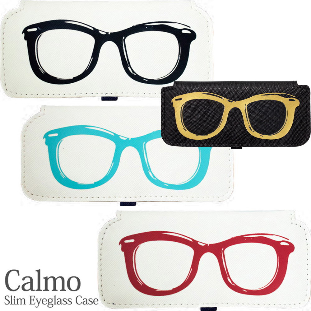 カルモ スリムメガネケース メガネ柄 レディース メガネケース おしゃれ かわいい スリム 眼鏡ケース 薄型 コンパクト 携帯用:ルーペスタジオ