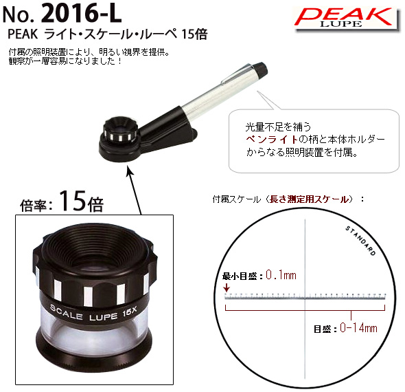 ピーク PEAK スケールルーペ ライト スケール ルーペ 15倍 2016-L 東海産業 検品 検査 測量 スケール付きルーペ スケール