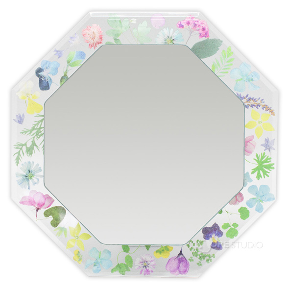 鏡 フィーデル スタンド ウォールミラー 2way八角ミラー フローラルフレーム 壁掛け 卓上 おしゃれ 花柄 ルーペスタジオ